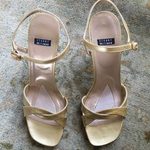 Stuart Weitzman Pearlescent Gold Ankle Strap Heels